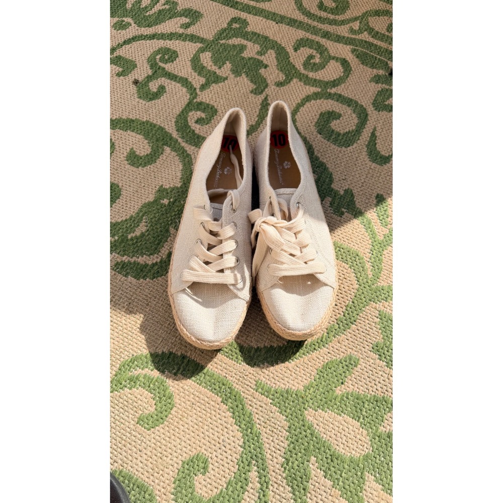 Tommy Bahama Womens Cream Canvas Espadrille Lace Up Sneakers Size 10